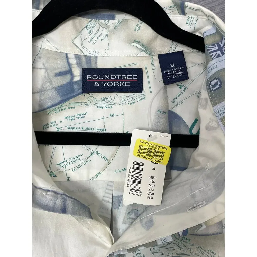 NEW Y2K Nautical Boat Hawaiian Button Up Shirt‎ Size XL Coastal Sailing Travel